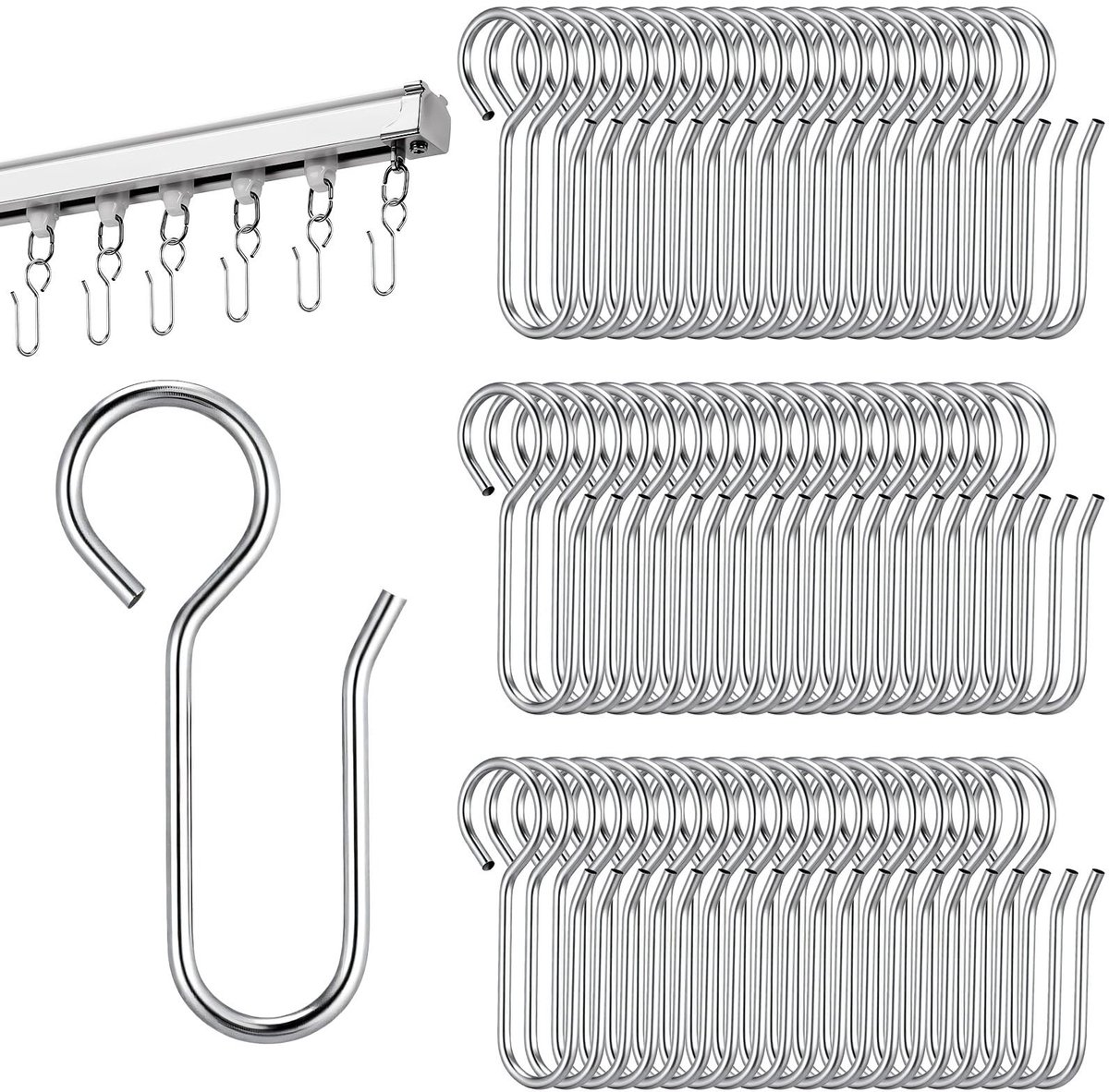 Dailygoods- Gordijnhaken 60 Stuks - S-vormige Gordijnhaken - Roestvrij Staal - Metalen Gordijnhaken - Flexibele Gordijnhaken - 35 x 18 mm