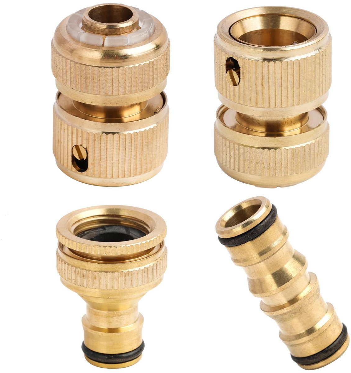 Dailygoods- Tuinslangconnector 4-delige Set - Messing Snelkoppeling - Mannen/Vrouwen Adapter - 1/2 Inch/3/4 Inch - Duurzaam - Corrosiebestendig - Tuinslangfitting