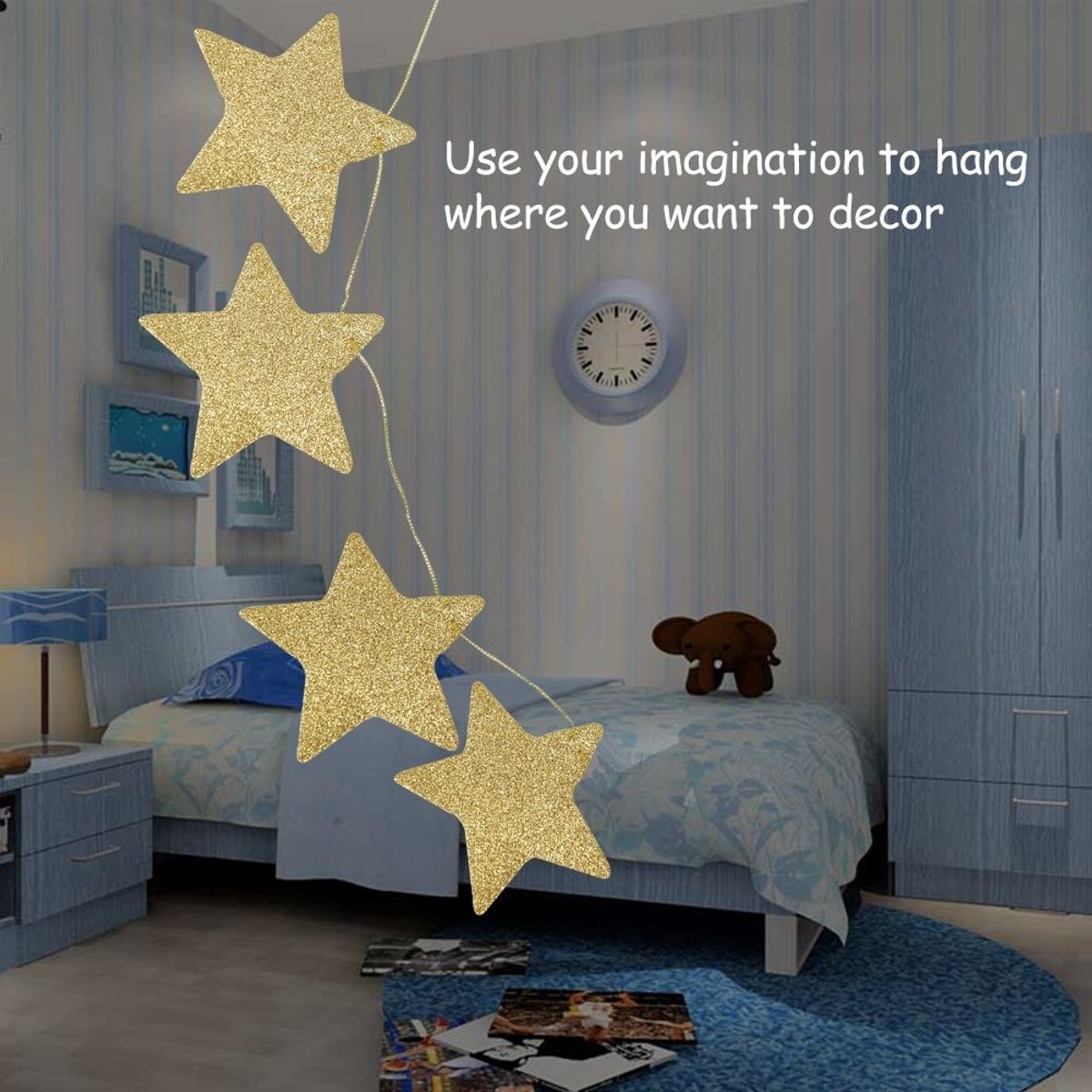 Dailygoods- Sterren Slinger 2,5 Meter - 15 Sterren - Kunstleer - Decoratie - Kerst/Verjaardag - Geschikt voor Kinderkamer - Decoratieslinger