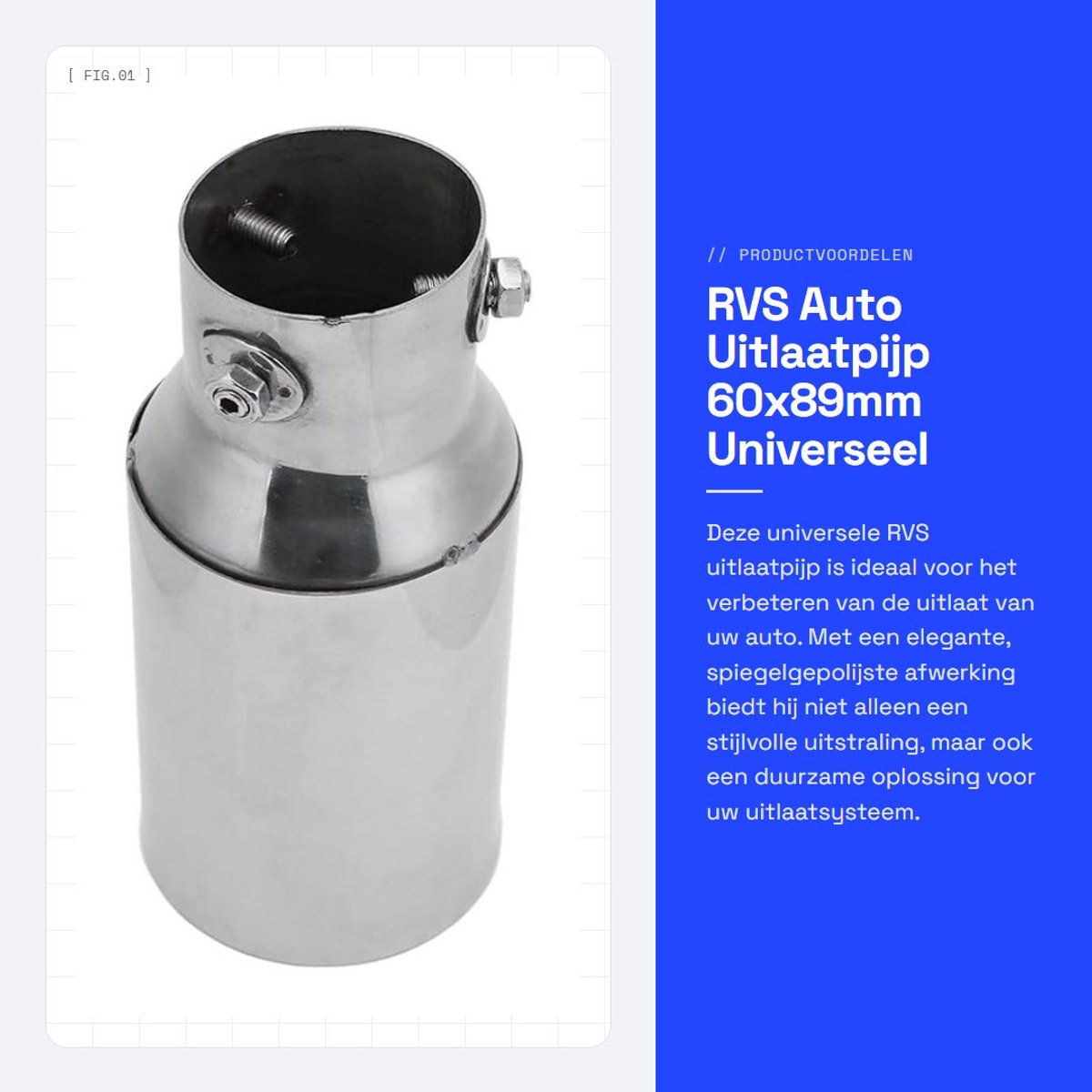 Dailygoods- Uitlaatpijp RVS - Auto Uitlaat Tip 60 mm - Universeel 89 mm - Glanzend Gepolijst - Duurzaam - Roestvrij Staal - Uitlaattip