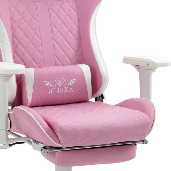 Gaming Stoel - Gamer Stoel - Comfortabel Zitten - Verstelbare Rugleuning - 70 x 55 x 140 cm - Roze Wit — afbeelding 2
