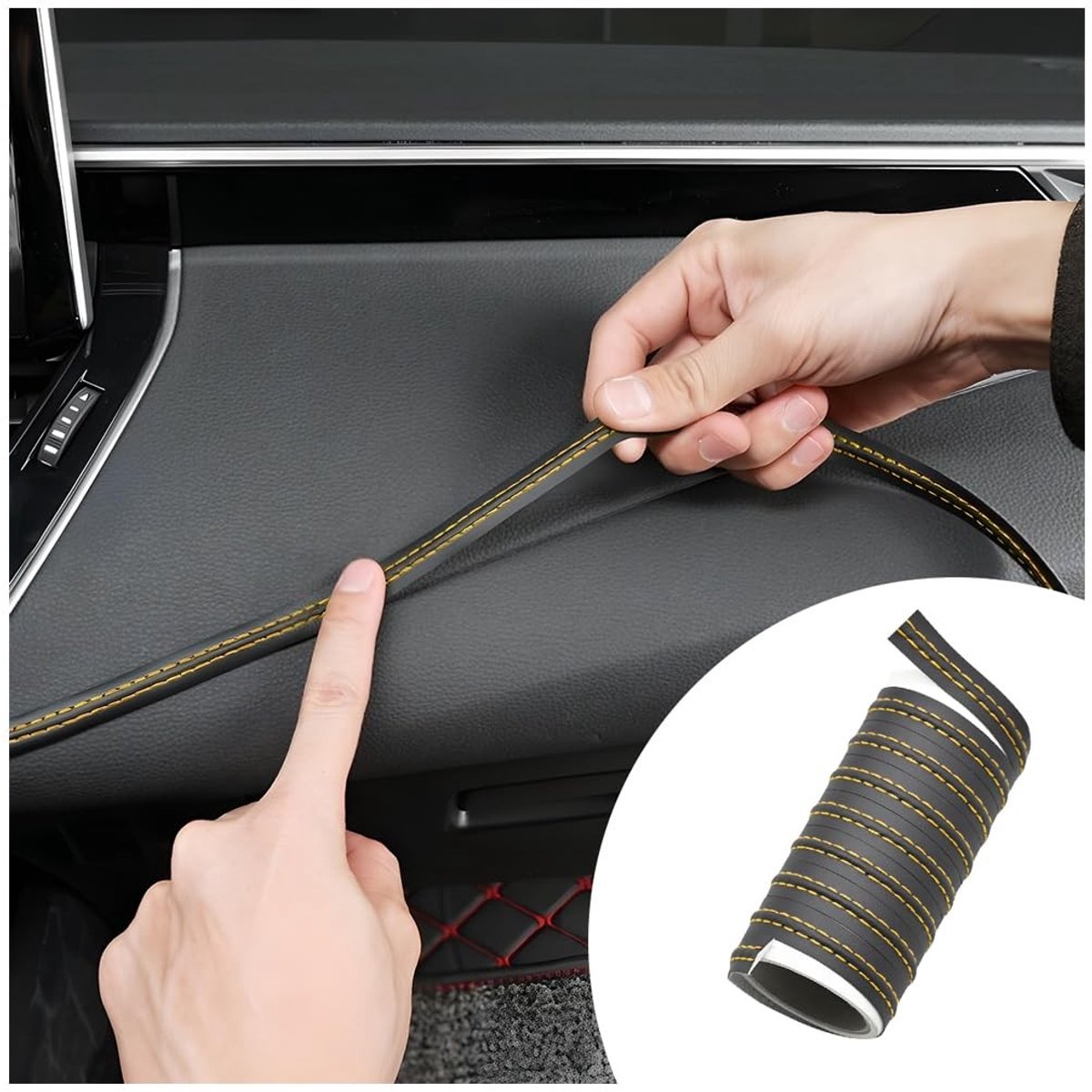 Dailygoods- Sierlijst Hoogwaardige Leer - Sierlijsten Auto-interieur - Zelfklevend - 2 Meter - Eenvoudig te Knippen - Stijlvol Accessoire - Interieurdecoratie