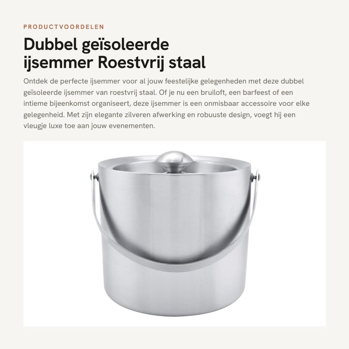 Dailygoods- IJsemmer Dubbelwandig met Deksel - Roestvrij Staal - IJsblokjes Emmer - Groot 3 Liter - Voor Bruiloften - Duurzaam en Veilig - Ijsbucket