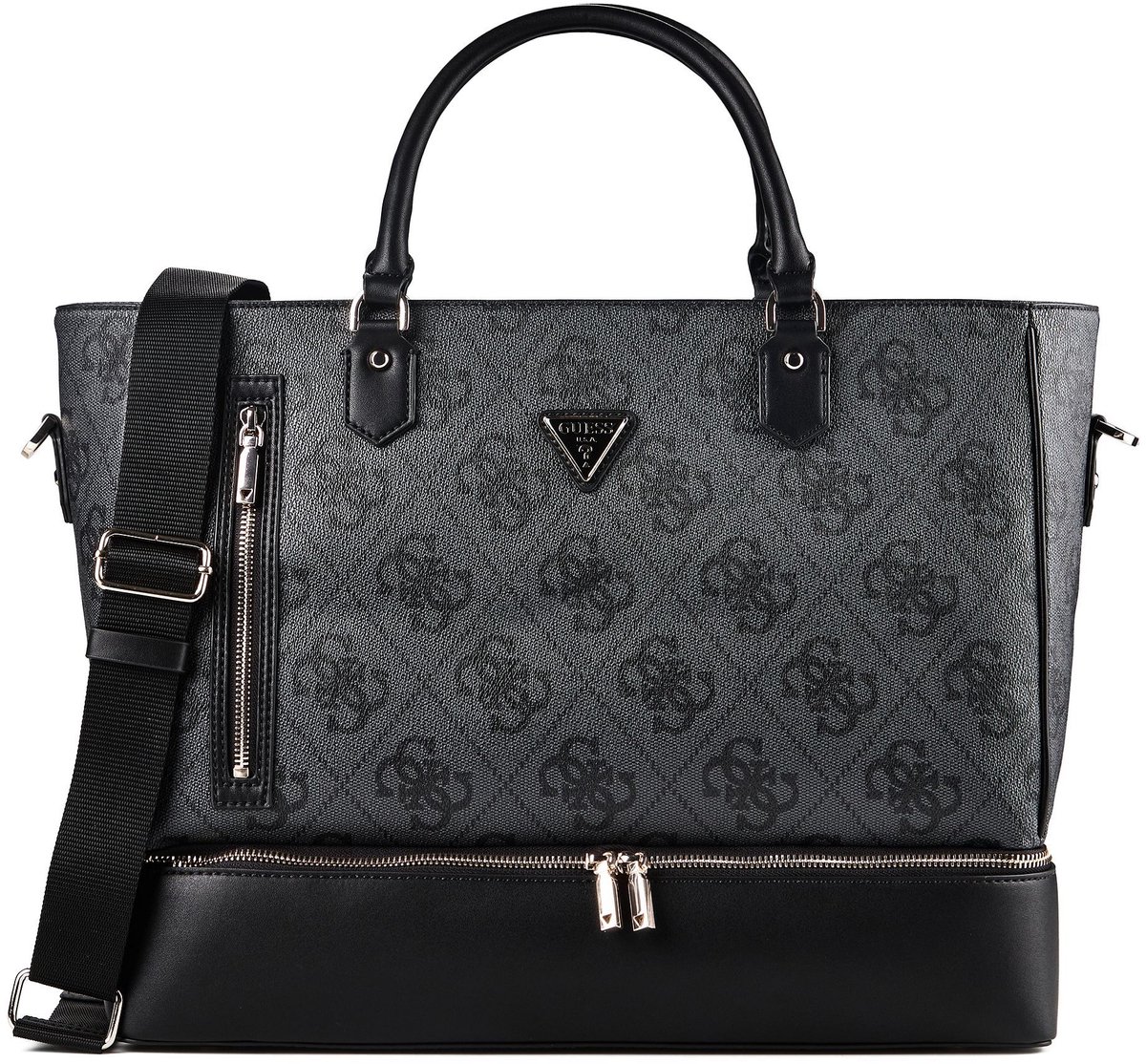 GUESS reistas schoudertas met laptopvak Zip Bottom Tote Coal Logo donkergrijs