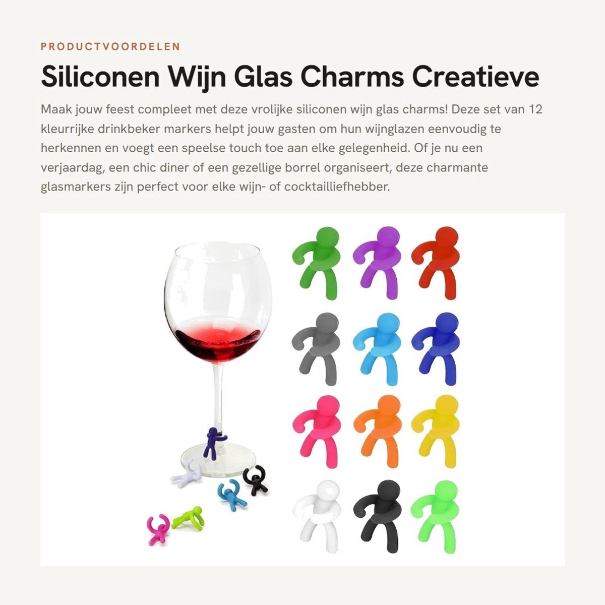 Dailygoods- Wijn Glas Charms Set van 12 - Siliconen Glasmarkers - Creatieve Drinkbeker Markers - Decoratieve Feestgunsten - Duurzaam en Zacht