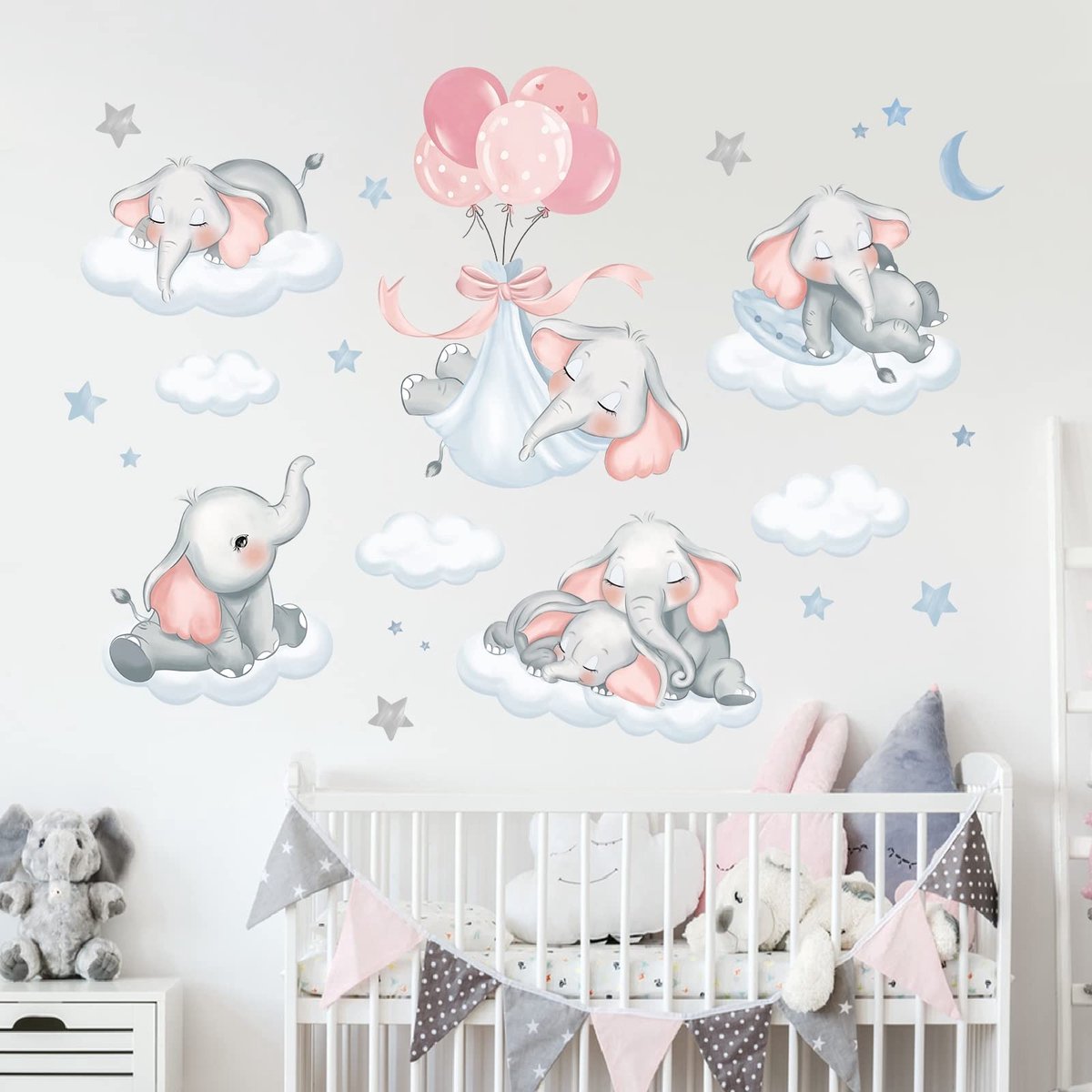 Dailygoods- Muursticker Olifant - Muurstickers Kinderen - Wanddecoratie Kinderkamer - Dieren Muurstickers - Waterdicht - Duurzaam PVC Materiaal
