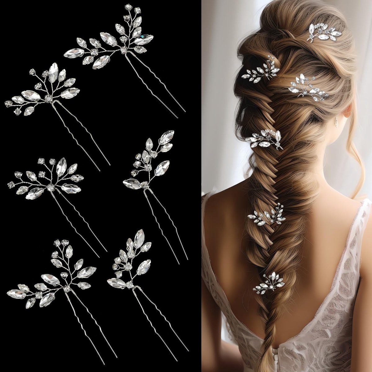 Dailygoods- Haarpin U-vormig 6 stuks - Bruidsaccessoire - Kristal - Haaraccessoires vrouwen - Feest - Bruidsmeisjes - Hars en ijzerlegering - Haaraccessoire
