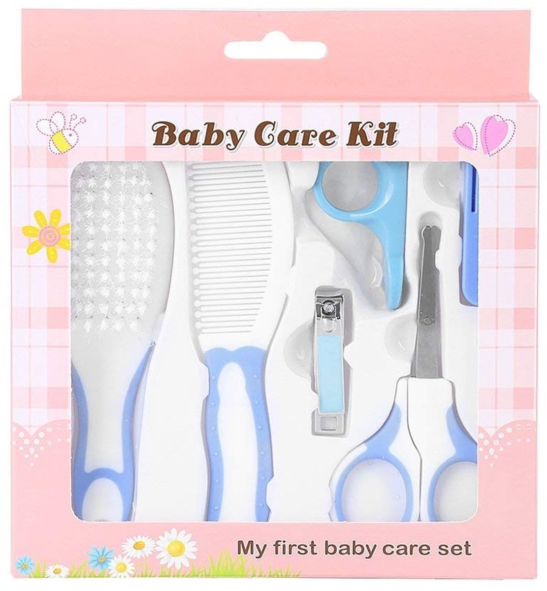 Dailygoods - Handige Babyverzorgingsset - Manicure Set - Veilig en Comfortabel - Blauw - Nagelknipper en Haarborstel - Voor Pasgeborenen en Peuters -...