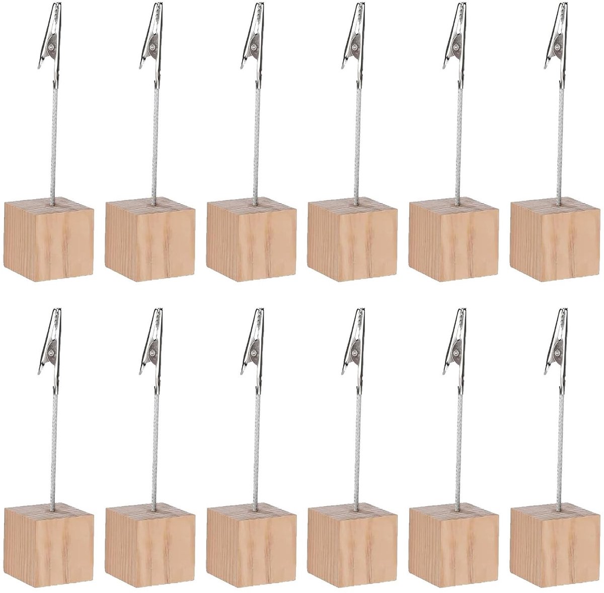 Dailygoods- Fotohouder - 12 Stuks - Houten Kaarthouder - Tafelkaarthouder - Krokodillenklemmen - Notitiehouders - Duurzaam Grenenhout