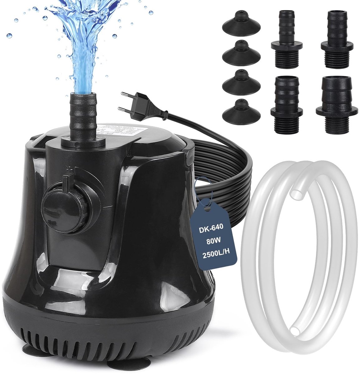 Dailygoods- Aquariumpomp 80 W - 2500 l/u - Dompelpomp - Stille Fonteinpomp - Vijverpomp - Waterpomp voor Tuinen - 3,8 m Slag