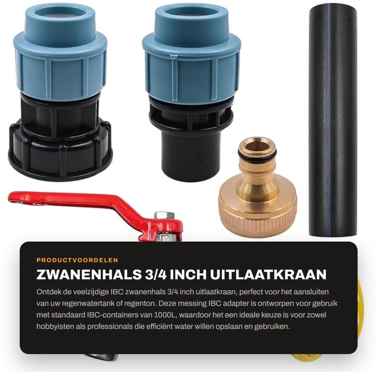 Dailygoods zwanenhals - 3/4 inch uitlaatkraan - Lichtgewicht en gebruiksvriendelijk - AEU1925 - Messing adapter - Geschikt voor regenwaterta...