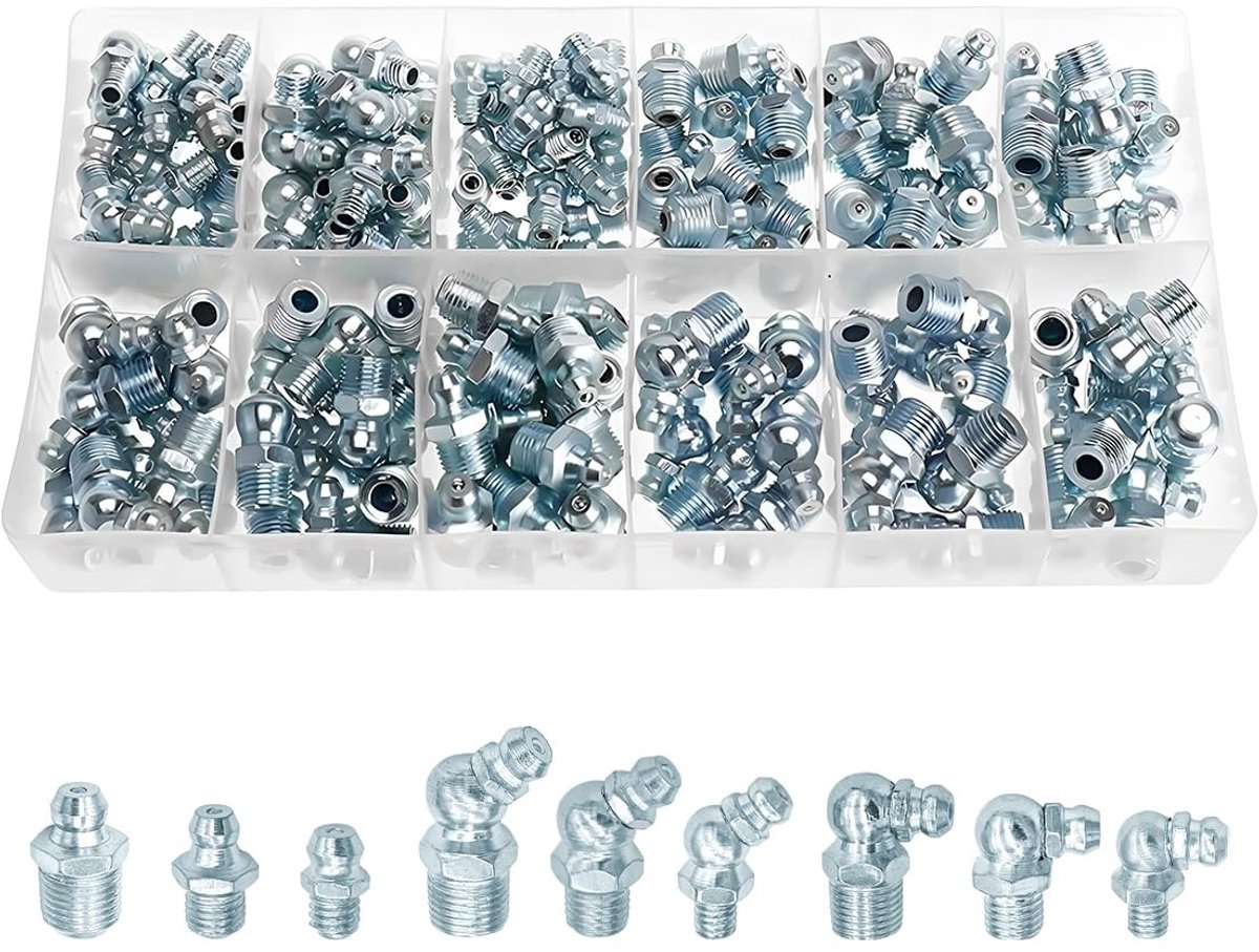 Dailygoods- Smeernippel Assortiment 110 Stuks - Kegelnippel - Hydraulische Vetnippel Set - M6/M8/M10 - Staal - Universeel Gebruik
