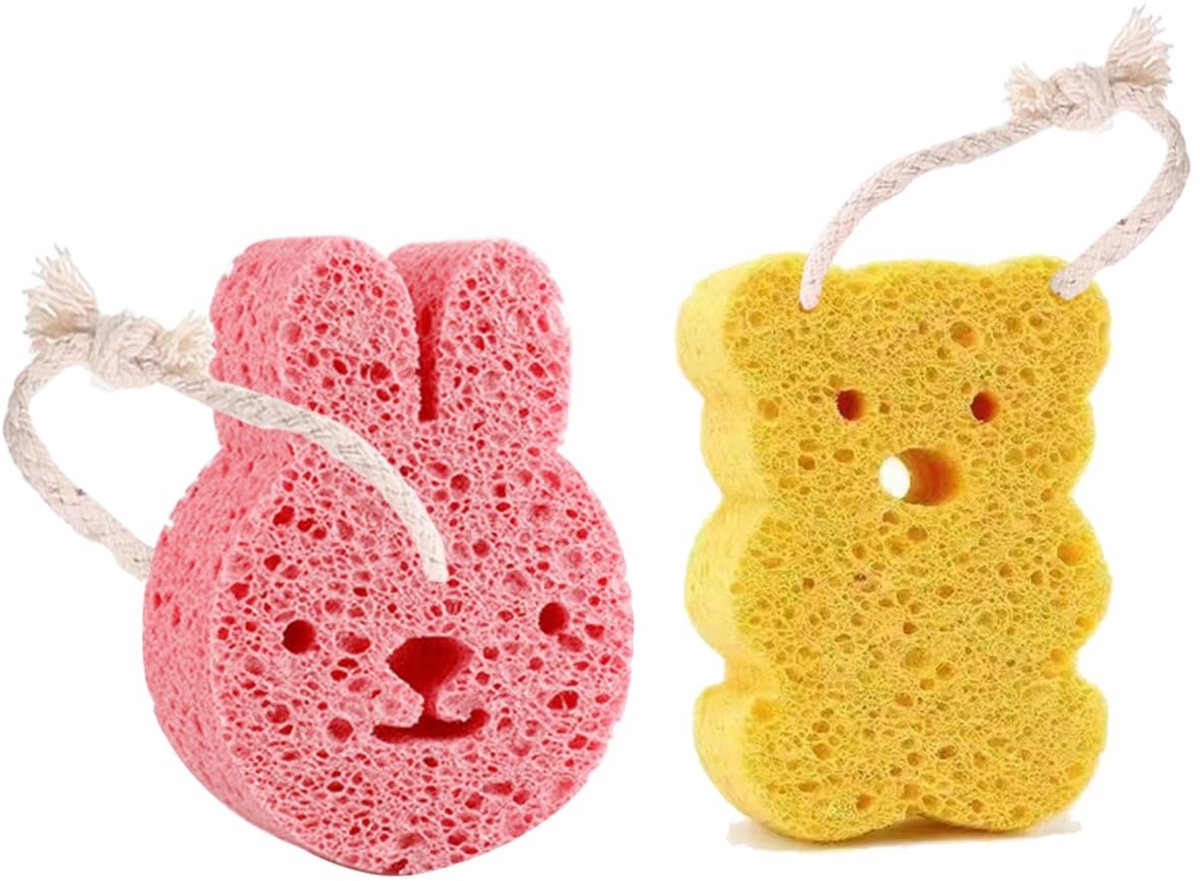 Dailygoods- Badspons voor Kinderen - 2 Stuks - Natuurspons - Zachte Badspons - Schattige Dierenvormen - Milieuvriendelijk Materiaal - Baby Spons