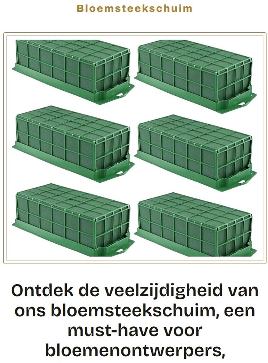 Dailygoods- Bloemsteekschuim 6 Stuks - Steekspons met Rooster - Waterretentie - Rechthoekig - Voor Bloemisten - 29,5 x 11,7 x 8 cm