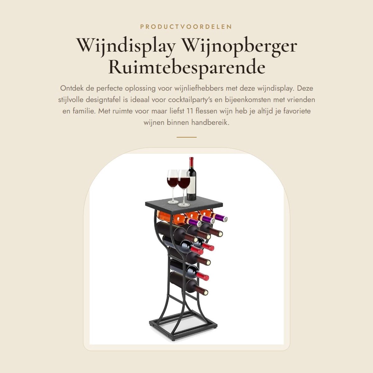 Dailygoods- Wijndisplay eenvoudig te monteren - Wijnrek metaal - Wijnrek marmer - Wijnhouder 11 flessen - Ruimtebesparend - Stevig en duurzaam