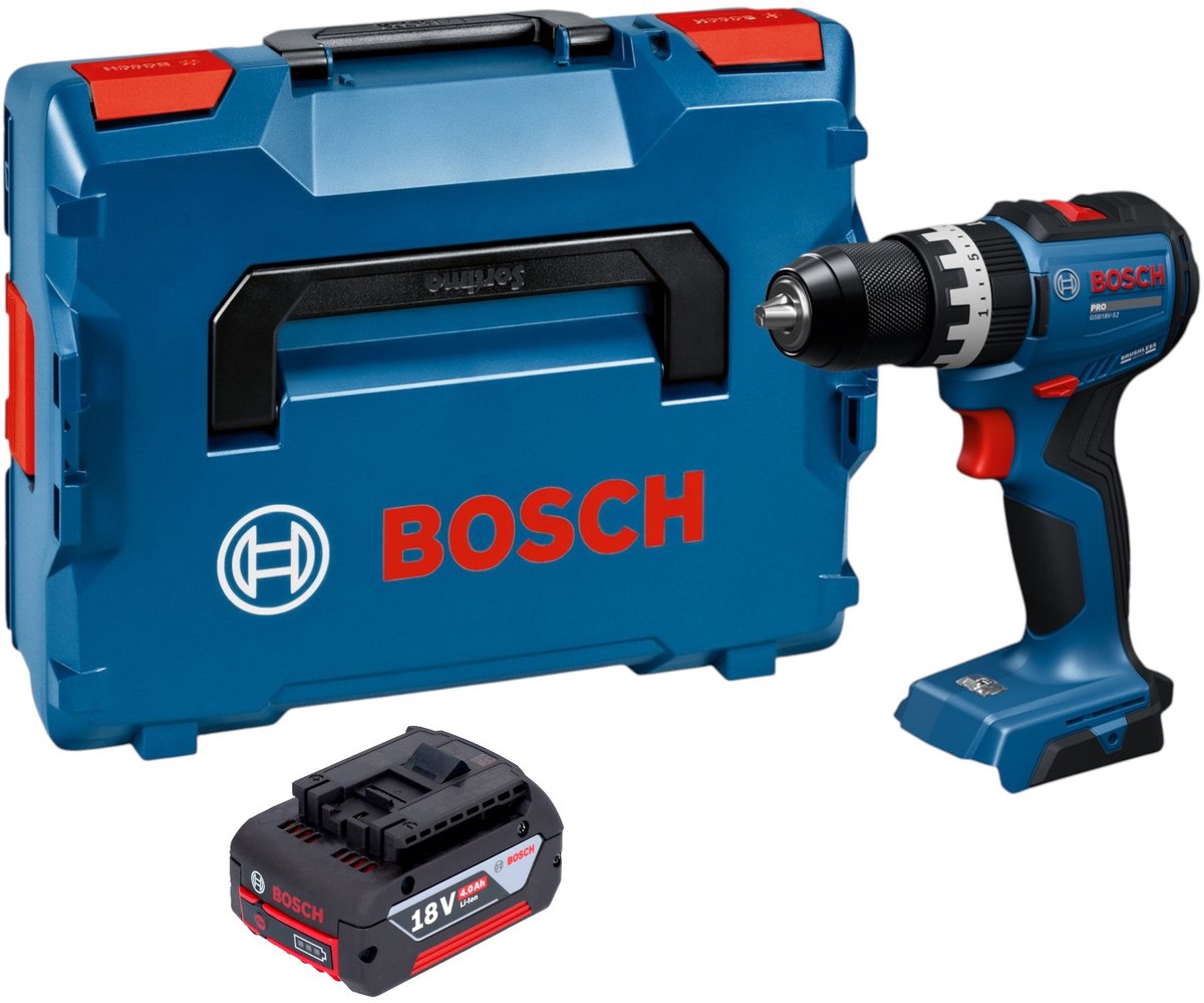 Bosch GSB 18V-52 Professional accu-slagboormachine 18 V 70 Nm borstelloos + 1x accu 4,0 Ah + L-Boxx - zonder oplader