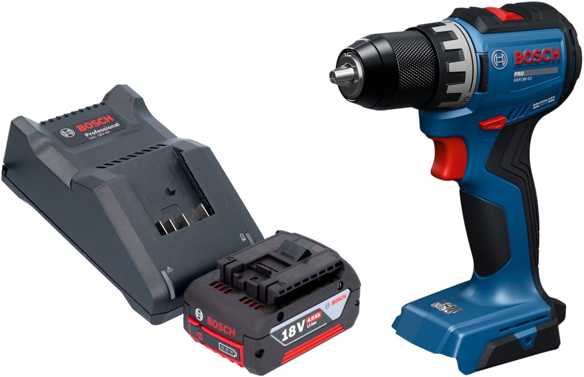 Bosch GSR 18V-52 Professional accuboormachine 18 V 70 Nm borstelloos + 1x accu 4,0 Ah + oplader