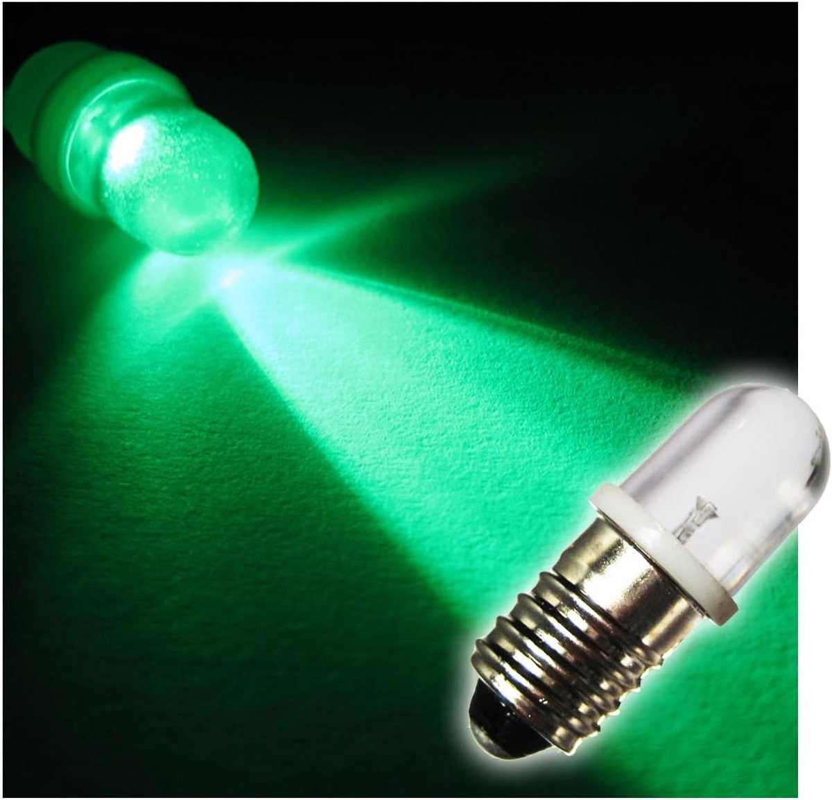 LED lamp 12V E10, groen, 30mA, 11,5 mm Ø x 28 mm