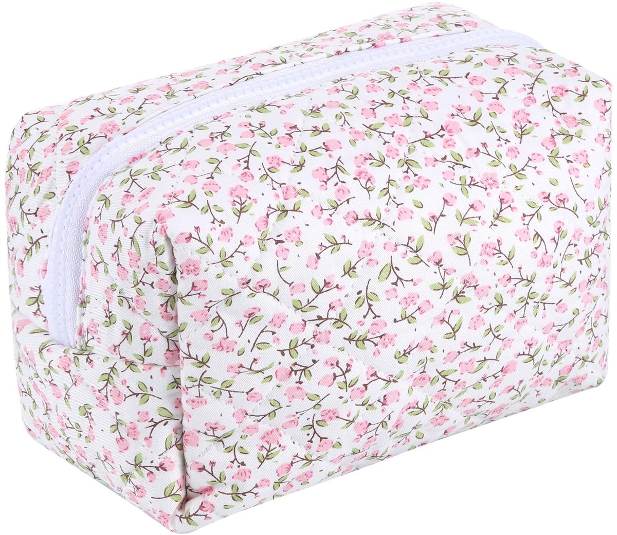 Dailygoods- Make-uptas Gewatteerd - Make-uptas met Bloemen - Katoenen Make-uptas - Reistas - Dames Make-uptas - 17,5 x 10,5 x 10 cm - Cosmetica Tas