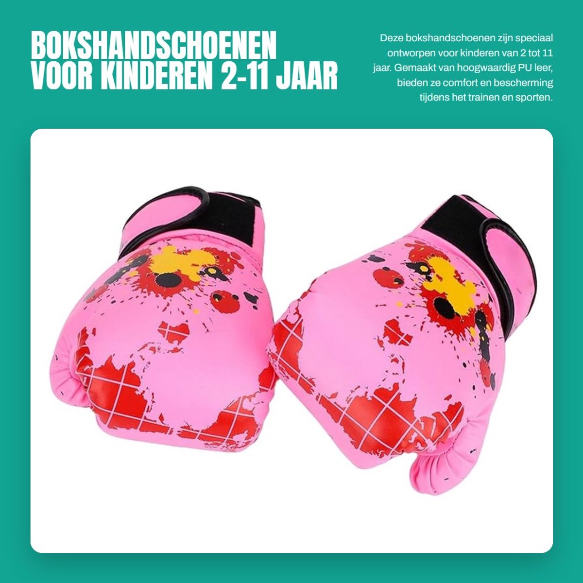Dailygoods- Bokshandschoenen Ademend - Slijtvaste PU Leer - Voor Kinderen 2-11 Jaar - Lichte Constructie 172 g - Eenvoudig Aan/uit - Stabiliteit bij Training - Vechtsporthandschoenen