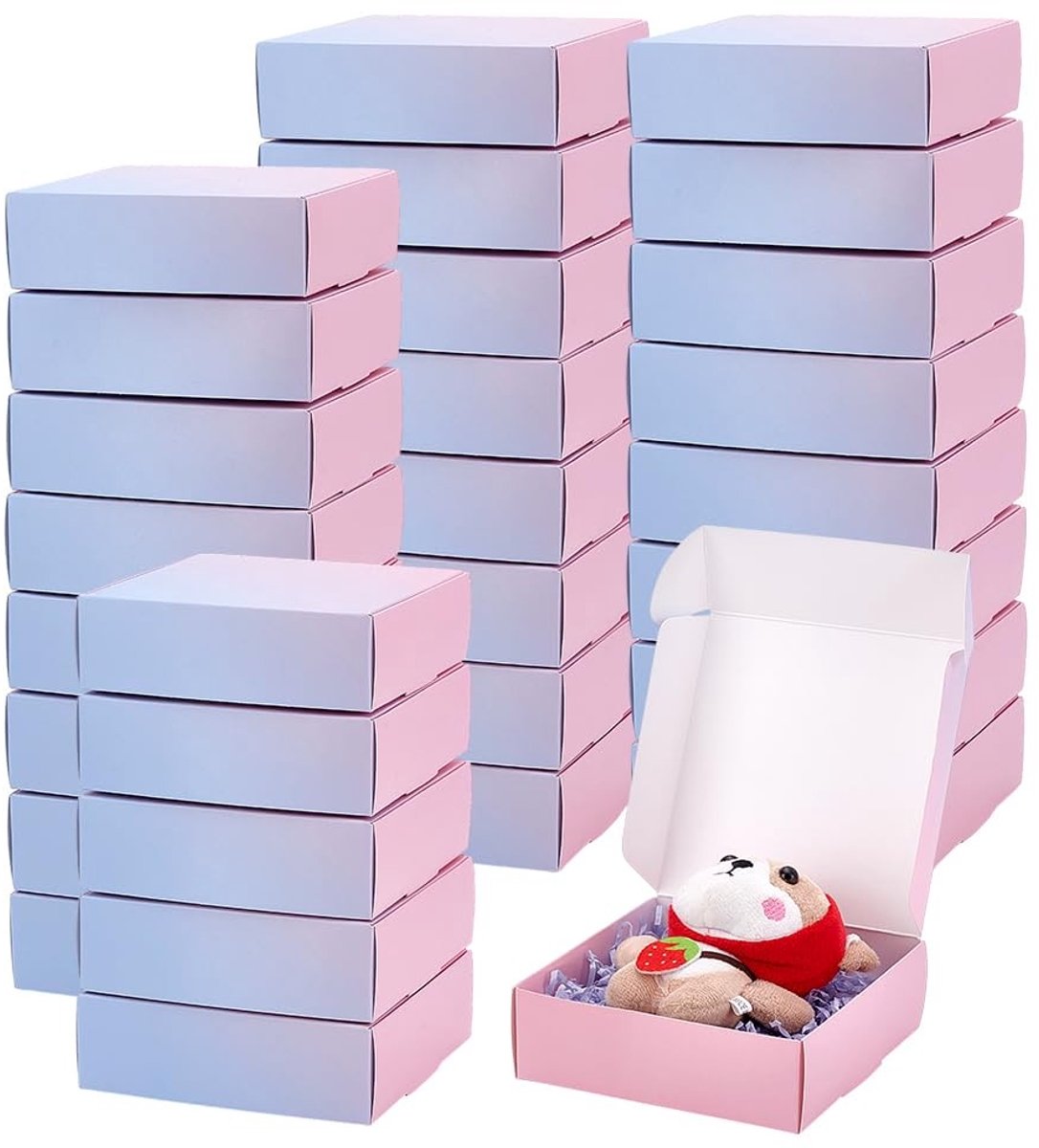 Dailygoods- Geschenkdoosjes 30 stuks - Karton - Klein - Vierkant - Roze/Blauw - Afmeting 12,3 x 12,3 x 4 cm - Verzenddozen