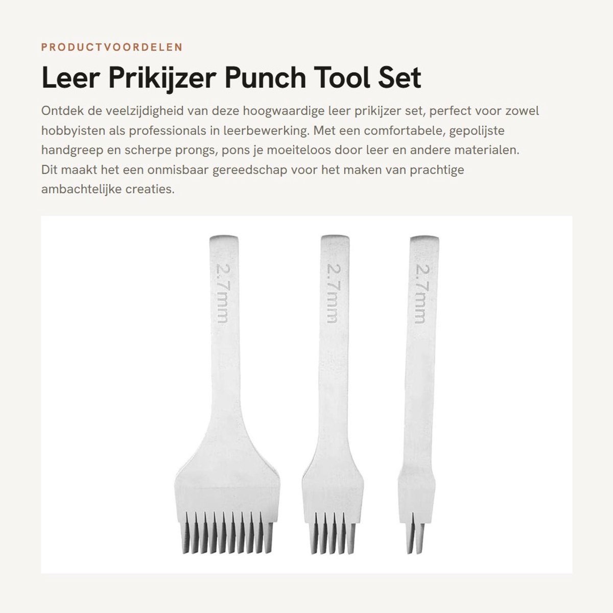 Dailygoods- Prikijzer Hoogwaardig Staal - Prikijzer Set - Veter Stiksel Beitel - 2,7 mm Prong - Duurzaam - Comfortabele Handgreep - Leerpunt