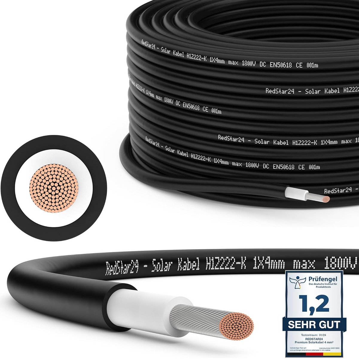 Zonnekabel - Zonnepaneelkabel Fotovoltaïsche kabel - Zonne-installatie - UV-bestendig - 4 mm² 10 m - Zwart