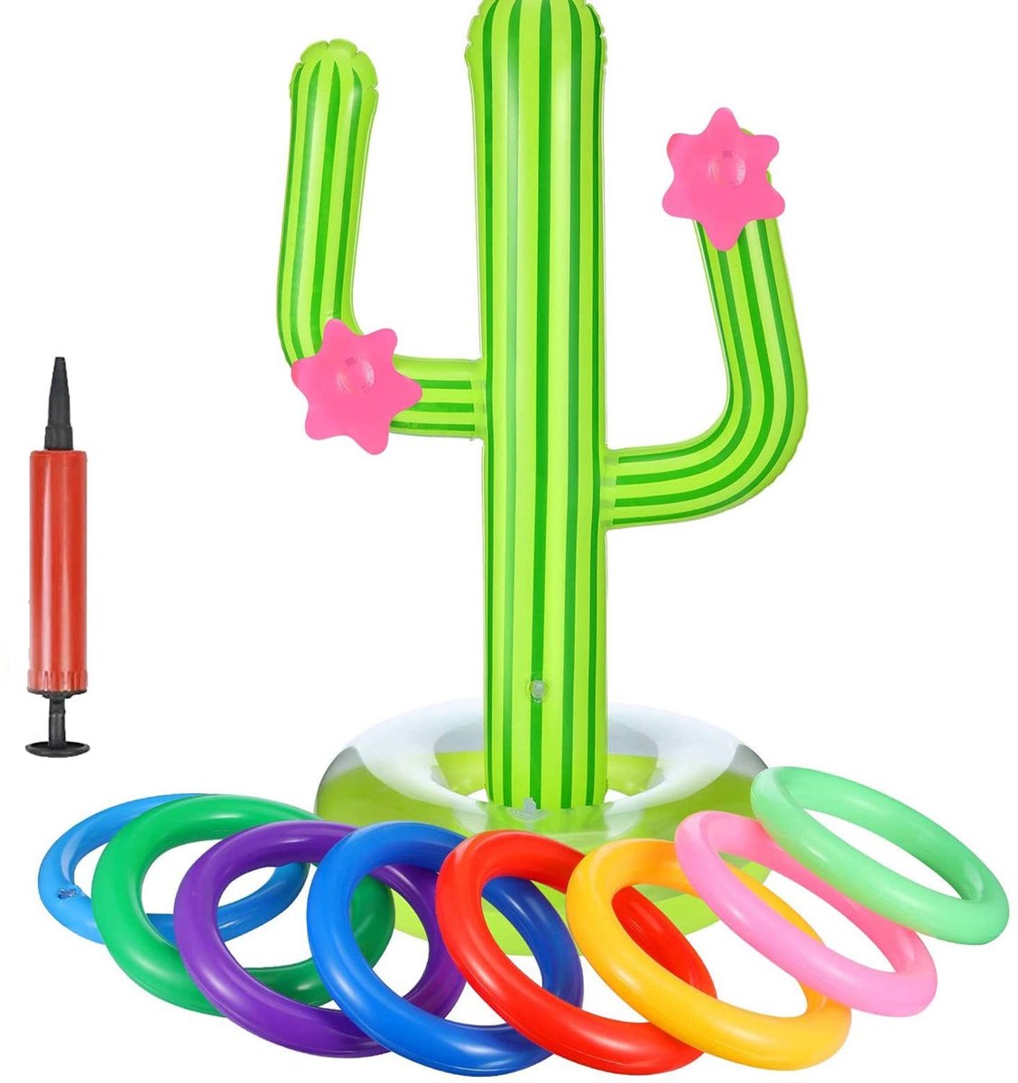Dailygoods- Cactus Opblaasbaar Spel - Ring Toss Game - Indoor/Outdoor Spelset - Inclusief Luchtpomp - Lichtgewicht en Duurzaam - 62cm x 45cm