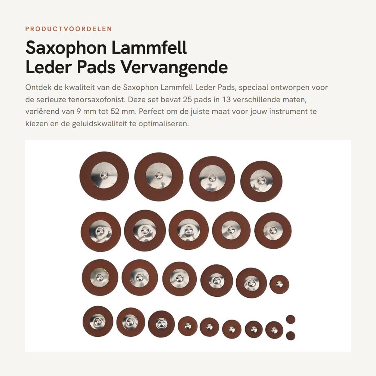 Dailygoods- Saxofoon Pads 25 Stuks - 13 Maten 9-52 mm - Metalen Resonatoren - Gelakt Schapenleer - Duurzaam en Betrouwbaar