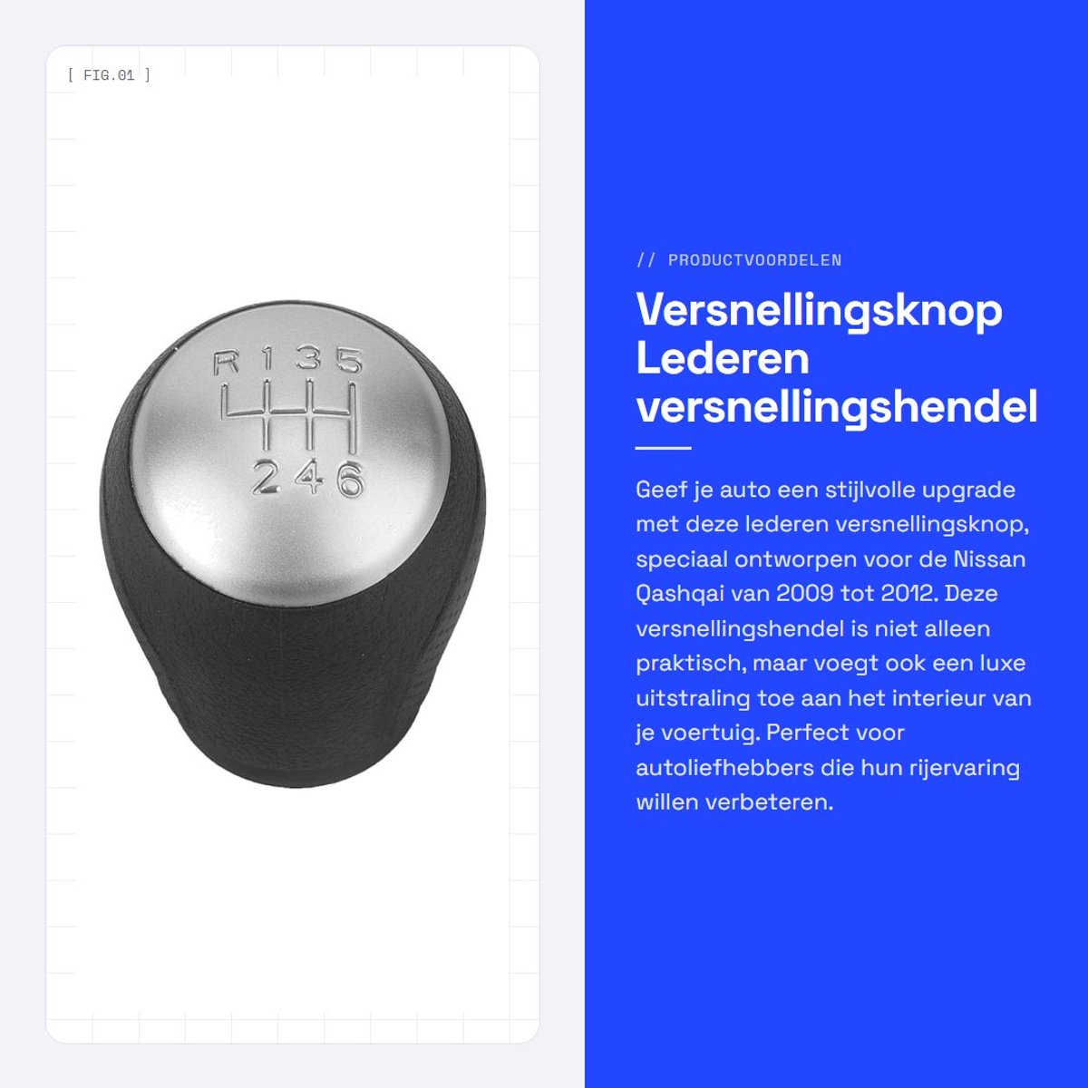 Dailygoods- Versnellingsknop Geschikt voor Nissan Qashqai 2012 - Pookknop - Versnellingspook Knop - Lederen - 6 Versnellingen - Auto Accessoire