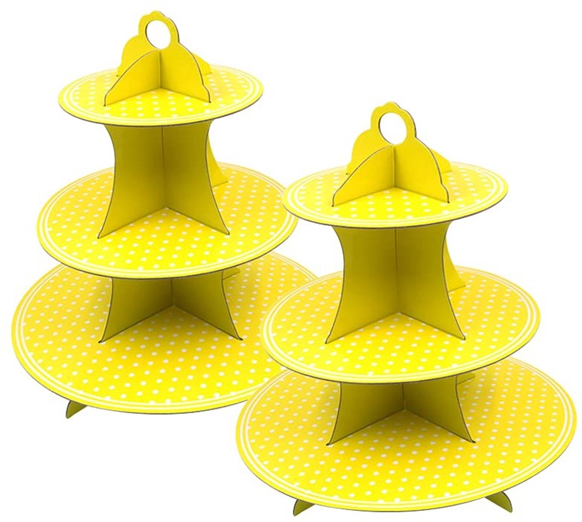 Dailygoods- Cupcake Stand 3-traps - Stevige Karton Houder - Etagere voor Feestjes - Geel - Ideaal voor Verjaardagen en Bruiloften - Diameter 6,3/8,3 Inch - Taartstandaard