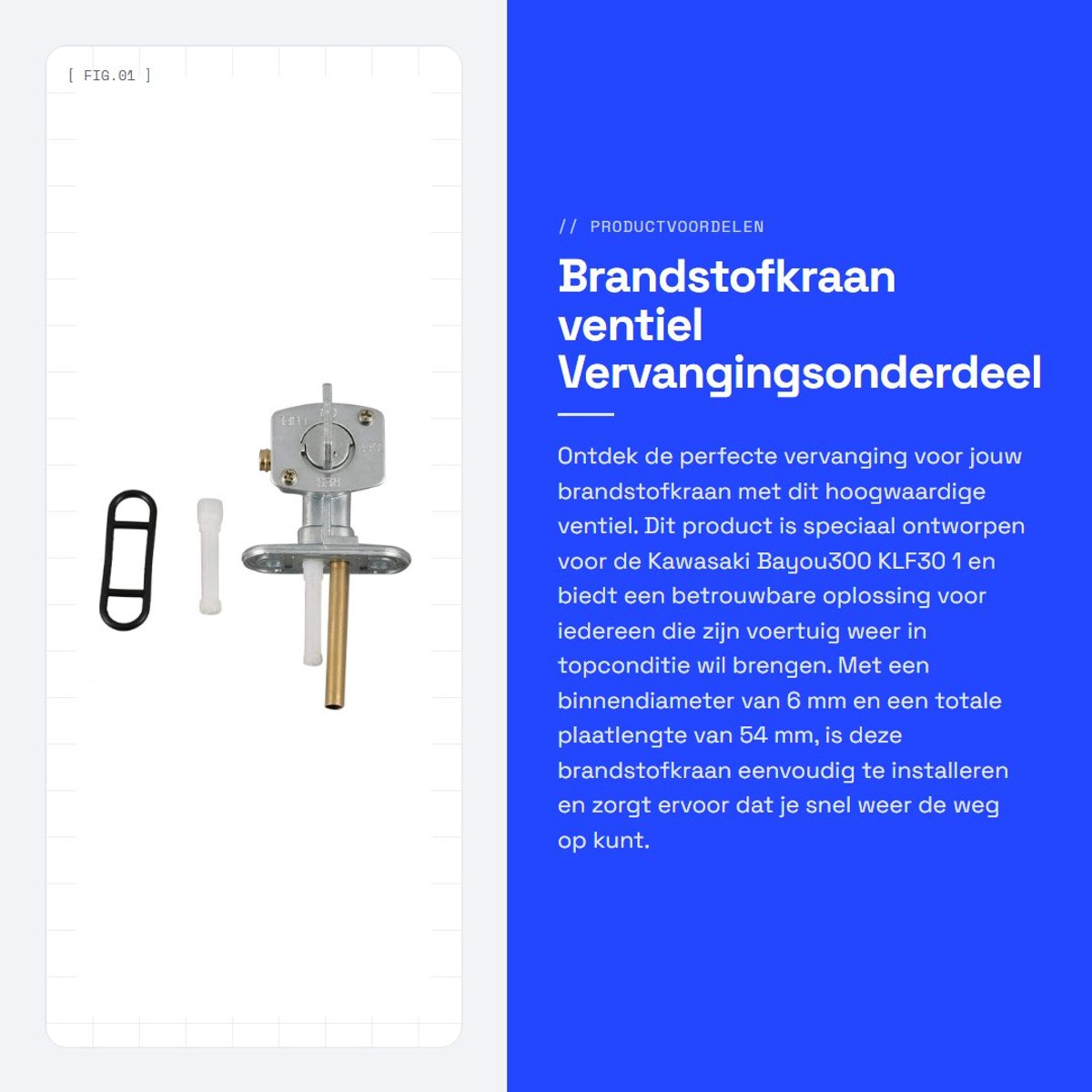 Dailygoods- Brandstofkraan Vervanging - Benzinekraan - Ventiel - Kunststof/Metaal - 6 mm Montagegat - 54 mm Plaatlengte - Benzinekraanventiel
