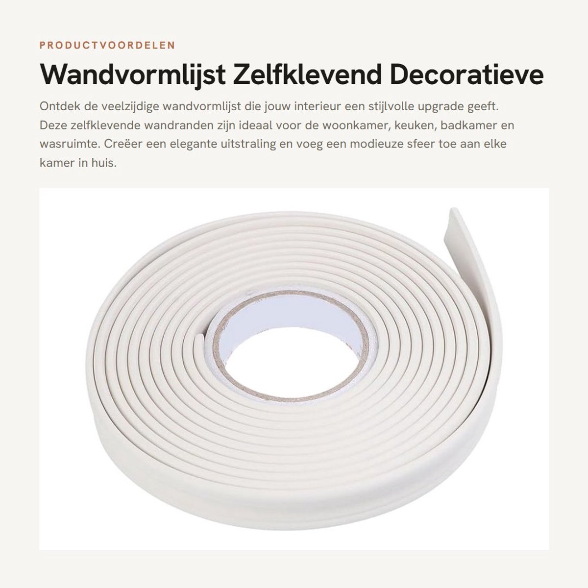 Dailygoods- Wandvormlijst 5 m - Zelfklevend - Decoratie - Wandranden - Afdichting - Geschikt voor woonkamer/keuken/badkamer - Muursticker