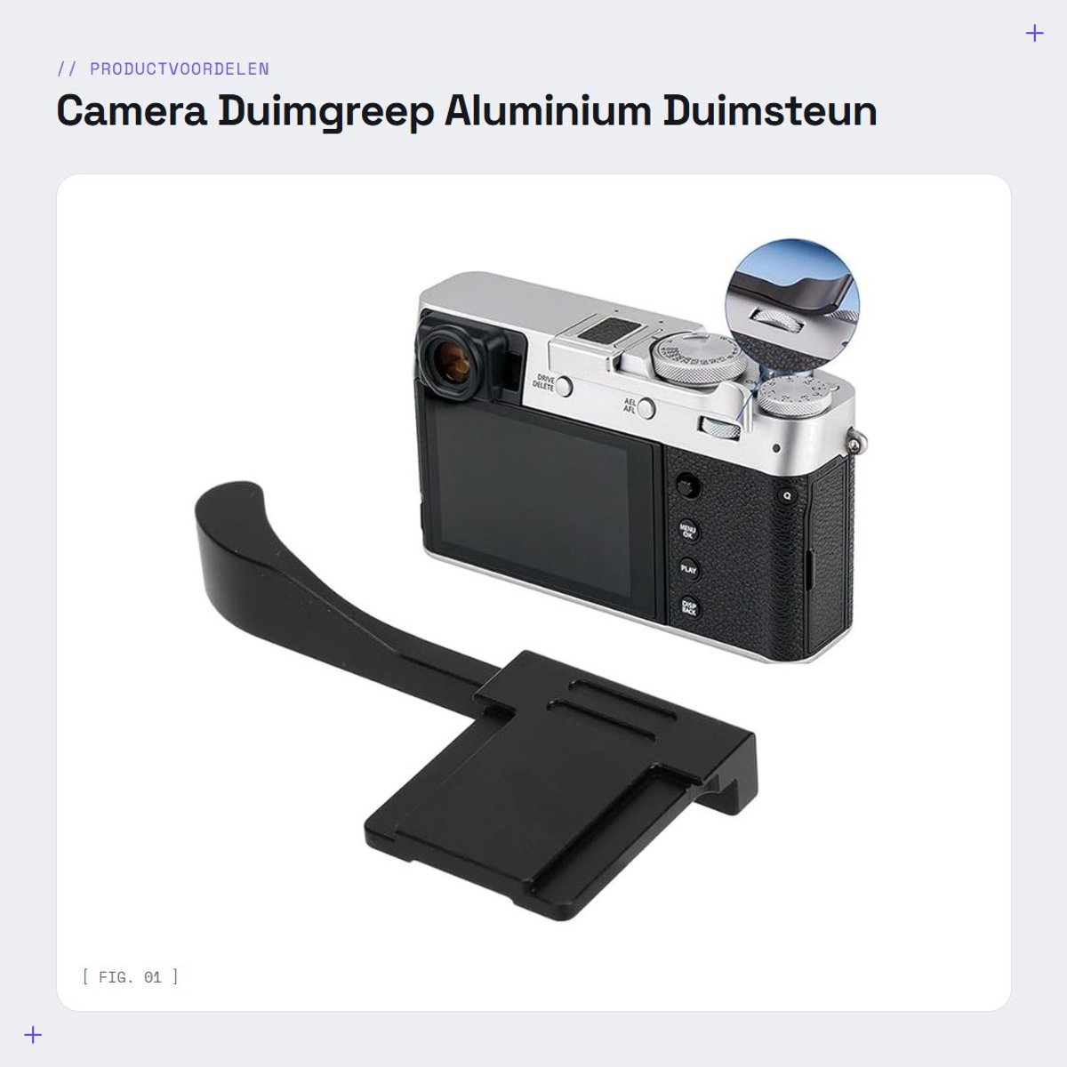 Dailygoods- Duimgreep Aluminium - Ergonomisch Ontwerp - Compatibel met X100VI/X100V/X100F/XE3/XE4 - Snelle Installatie - Stofbescherming - Verbeterde Stabiliteit - Camera Grip