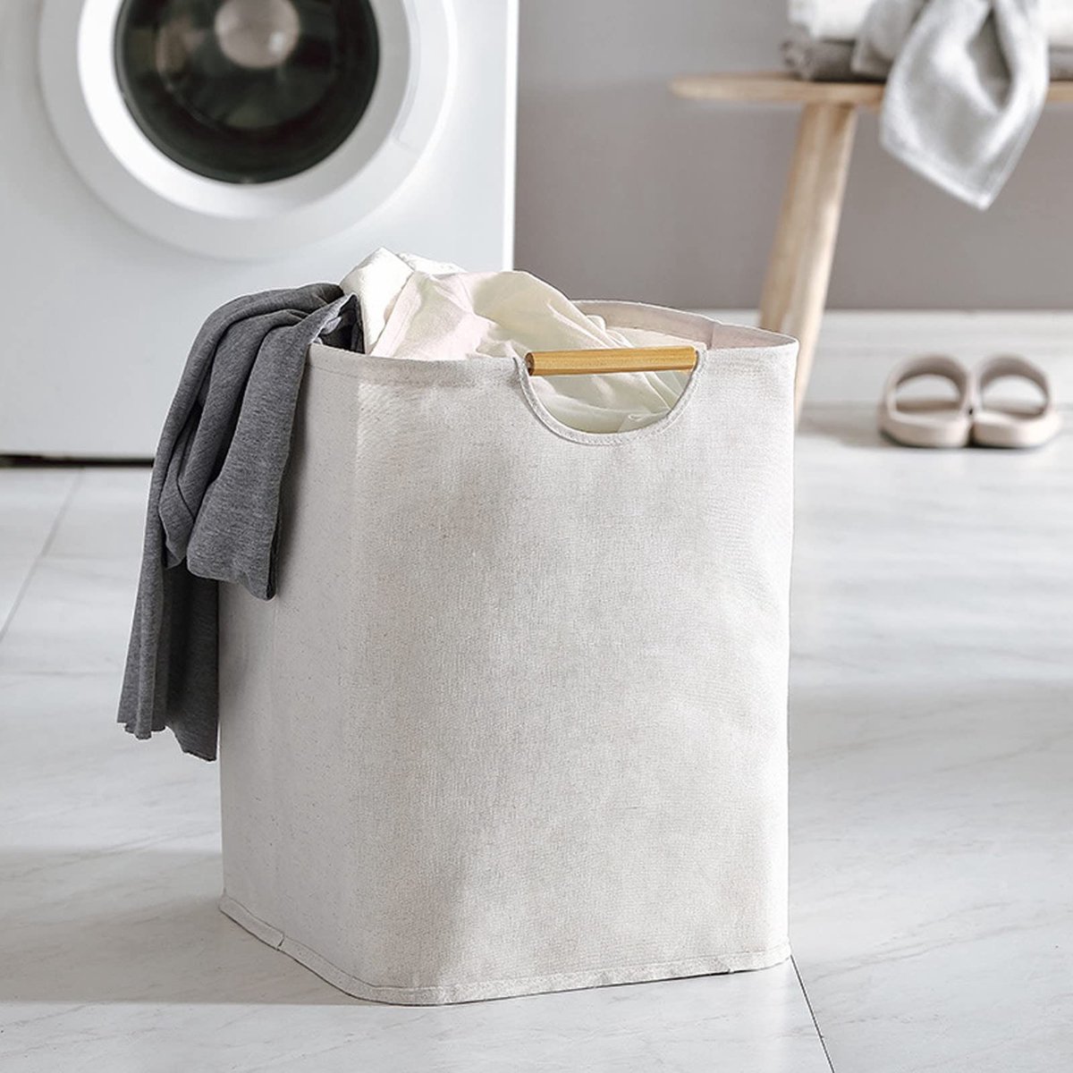 Dailygoods - Wasmand - Katoenen Wasmand met Grote Capaciteit - Licht - 50 Liter - Voor Slaapkamer en Wasruimte - Praktisch en Ruim
