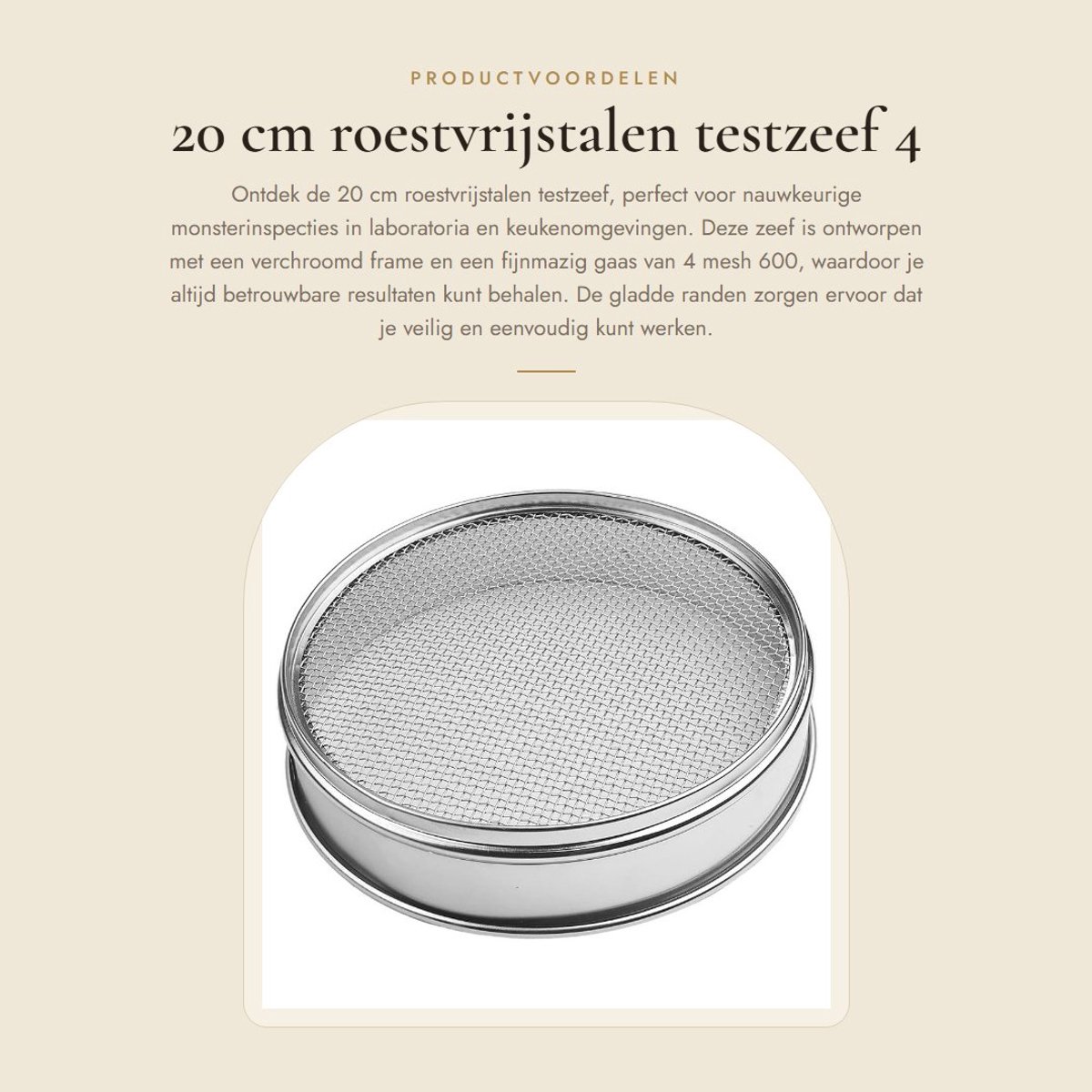 Dailygoods- Testzeef 20 cm - Roestvrij Staal - Verchroomd Gaas - Dubbellaags Frame - Gladde Randen - Hoge Stevigheid - Zeef