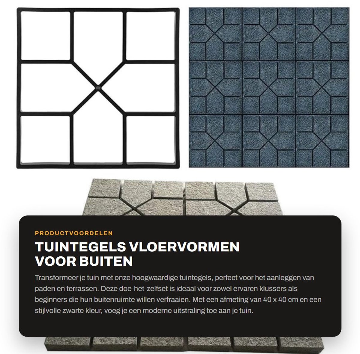 Dailygoods- Tuintegels 40x40 cm - Doe-het-zelfset - Vloervormen voor Buiten - PP-kunsthars - Zwart - Inclusief straatsteenvorm - Straatstenen