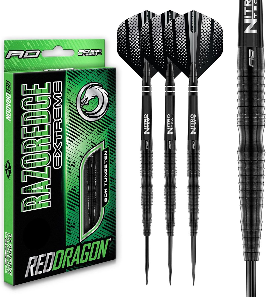 Tungsten Darts Set - Steel Tip Darts - Darts Spelen - Aggressieve Razoredge Grip - 24 gram - Zwart