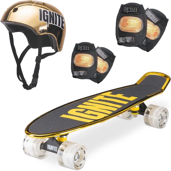 Skateboard Combo Pack - Skateboard Set - Buiten Spelen - Met LED Wielen - 55 x 15 cm - Goud