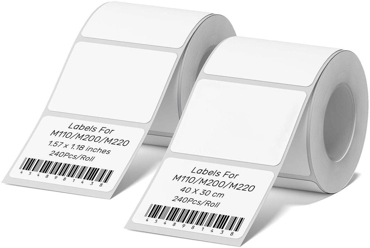 Dailygoods- Labeltape 2 Rollen - Thermische Etiketten - Scheurvast - Waterdicht - Zelfklevend - 40 x 30 mm - 240 Etiketten/Rol
