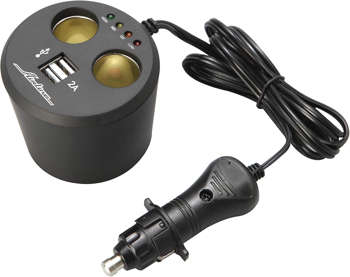 Dubbel Stopcontact - Stopcontact met USB - Stroomvoorziening Auto - Met Batterij Analyse - 1.5m Kabel - Zwart