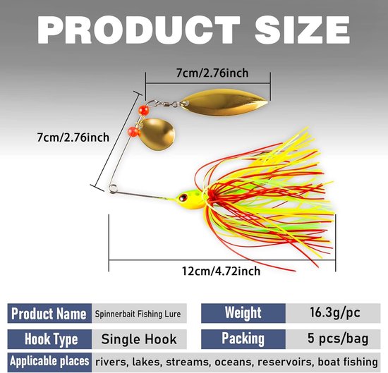 Spinnerbait Vis Aas - Kunstaas Set - Roofvis Vangen - Dubbele Willow Bladen - 5 Stuks 17g - Gemengde Kleuren — afbeelding 3