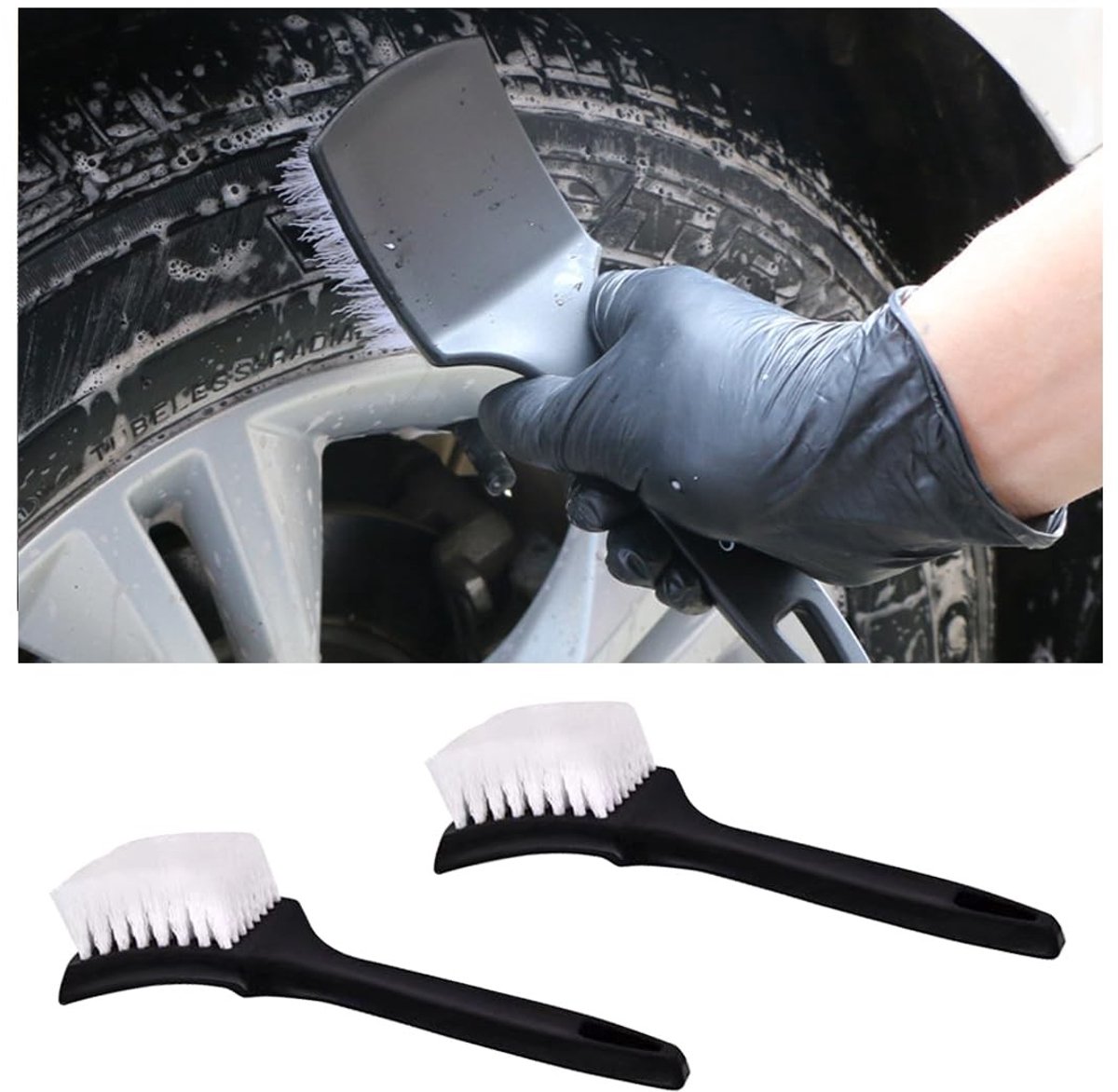 Dailygoods- Velgenborstel - 2 Stuks - Antislip Handgrepen - Bandenborstel - Autoverzorging - Ergonomisch Ontwerp - Hoogwaardig Materiaal