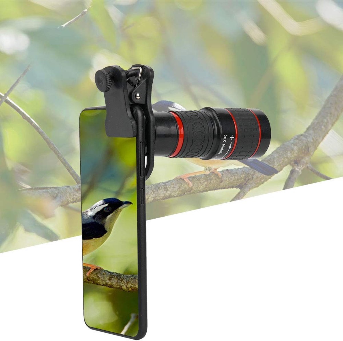 Dailygoods- Cameralens 20x Zoomlens - Telelens voor Smartphone - Telefoonclip - Draagbare Monoculaire Telescoop - Hoge Opnamekwaliteit - Materiaal: Kunststof/Metaal/Optisch Glas
