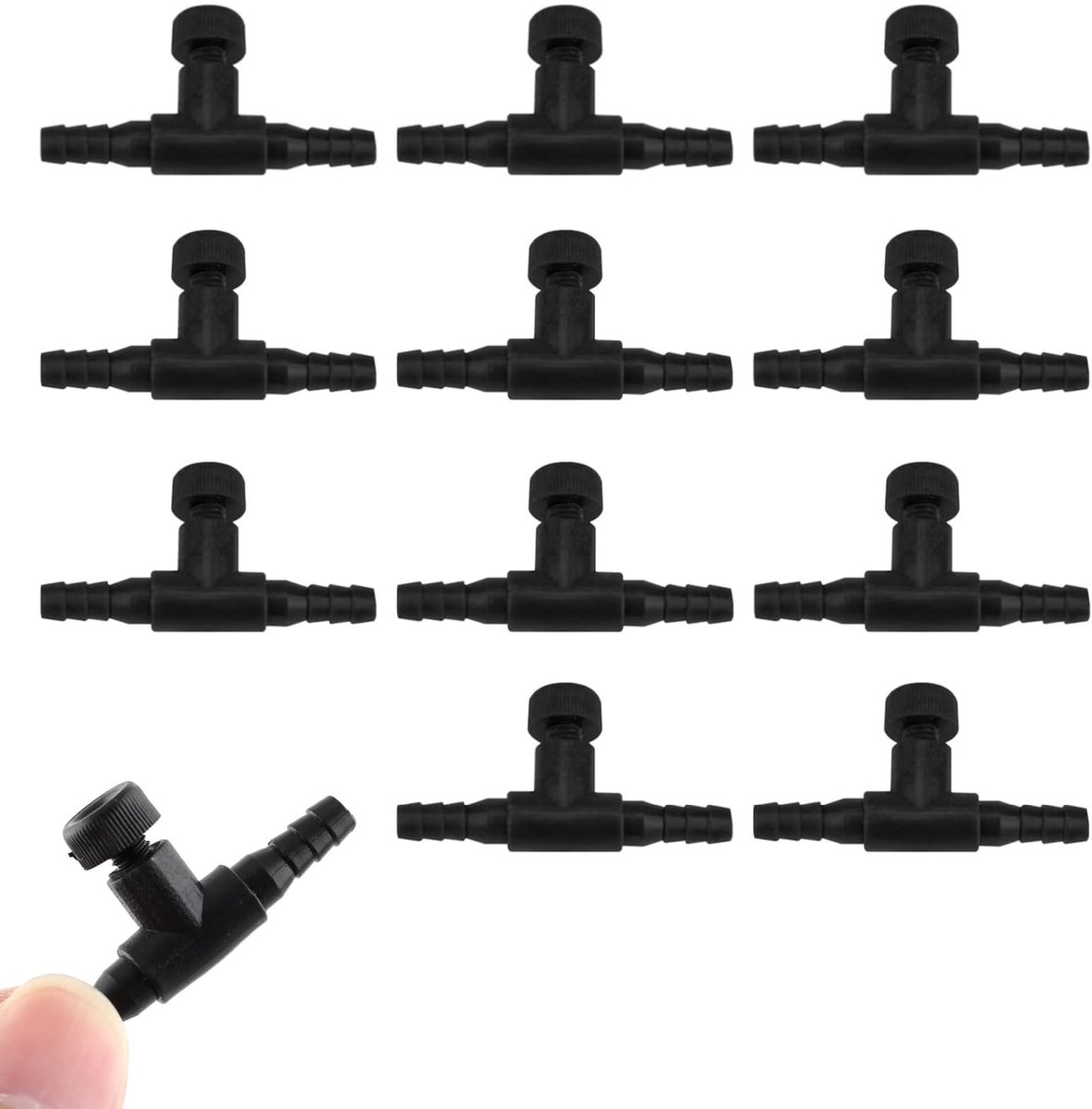 Dailygoods- Luchtregelventiel T-vorm - 12 Stuks - 2-weg Accessoires - Aquariumventielen - 4 mm Buis - Plastic, Zwart - Aquariumventiel