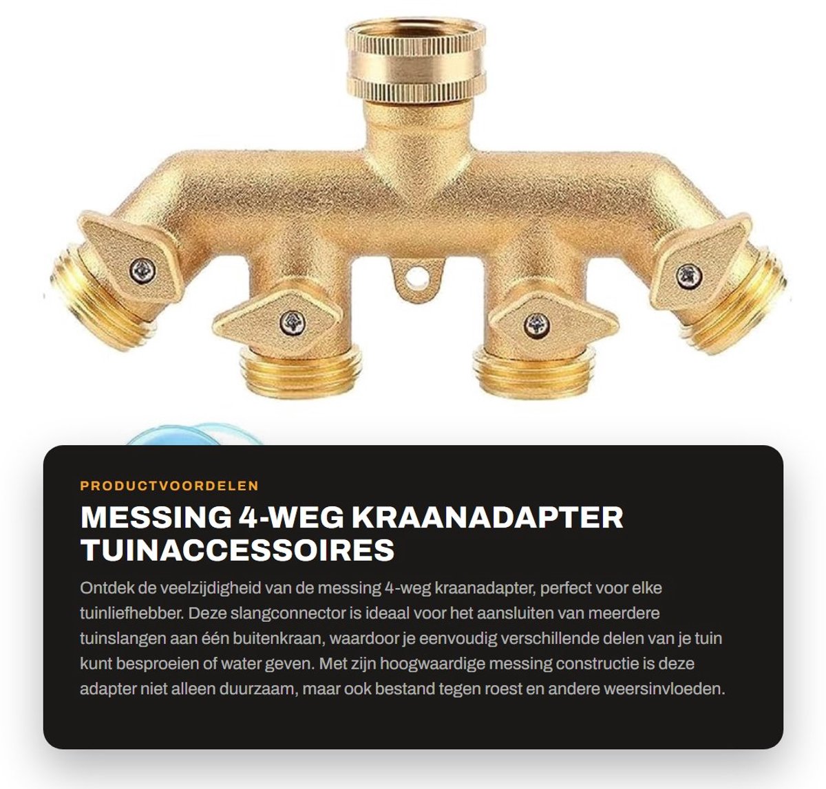 Dailygoods - Messing 4-weg Kraanadapter - Tuinaccessoires - Duurzaam en roestvrij - Slangconnector met kleppen - Gemakkelijk te monteren - Geschikt vo...