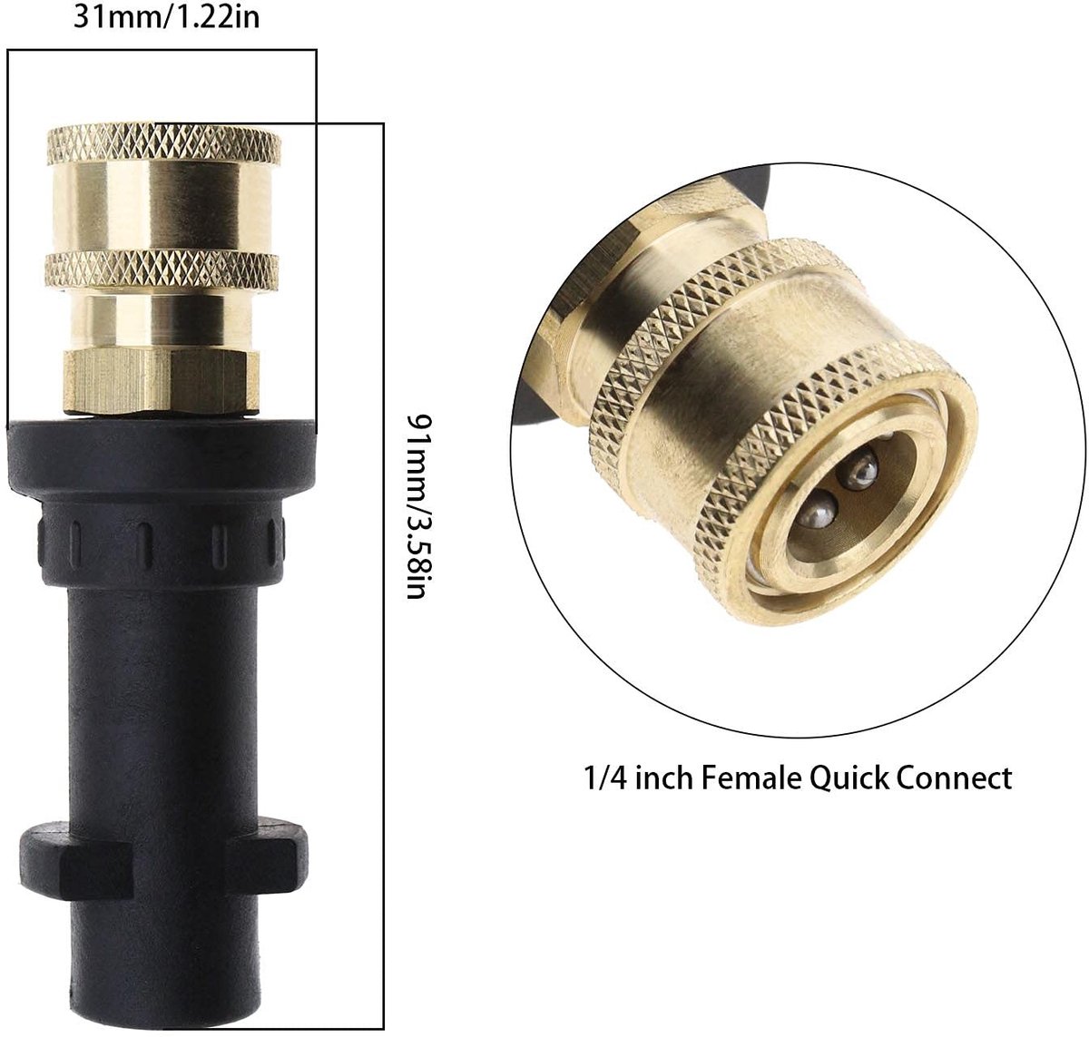 Dailygoods - Hogedrukreiniger Adapter - Snelkoppeling - 1/4 Inch - Zwart - Messing en Kunststof - Geschikt voor Karcher K2 K3 K4 K5 K6 K7 - 3600psi