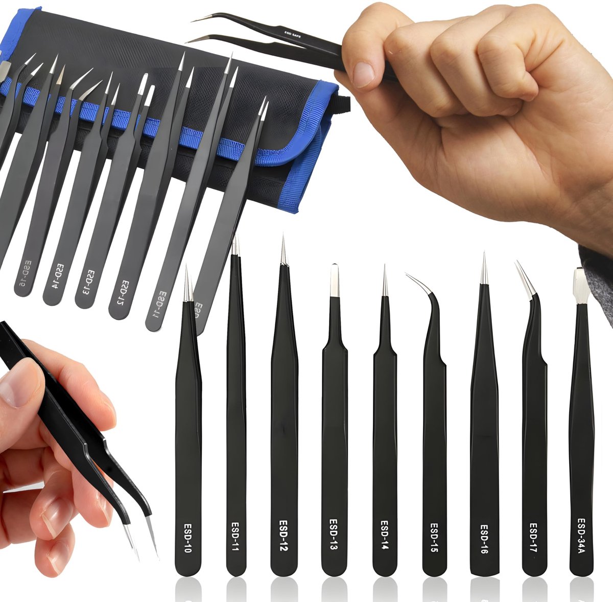Retoo 9-delige Precisie Pincetten Set met Siliconen Bescherming en