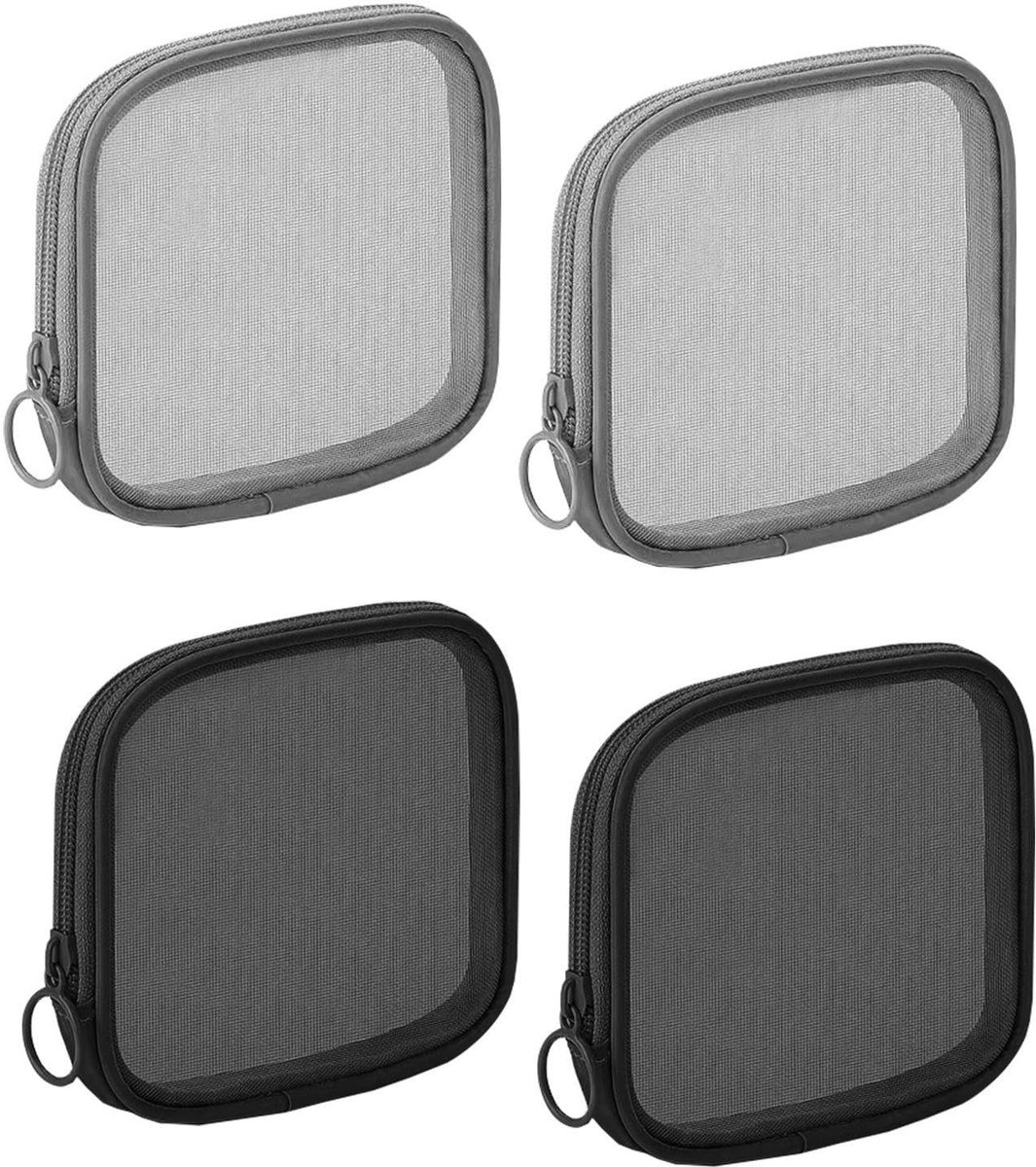 Dailygoods- Netvakken 4 Stuks - Draagbare Reisnetvakken - Kleine Make-uptassen - Lichtgewicht Nylon - Ademend Materiaal - 12 x 12 x 2 cm - Opbergzakken