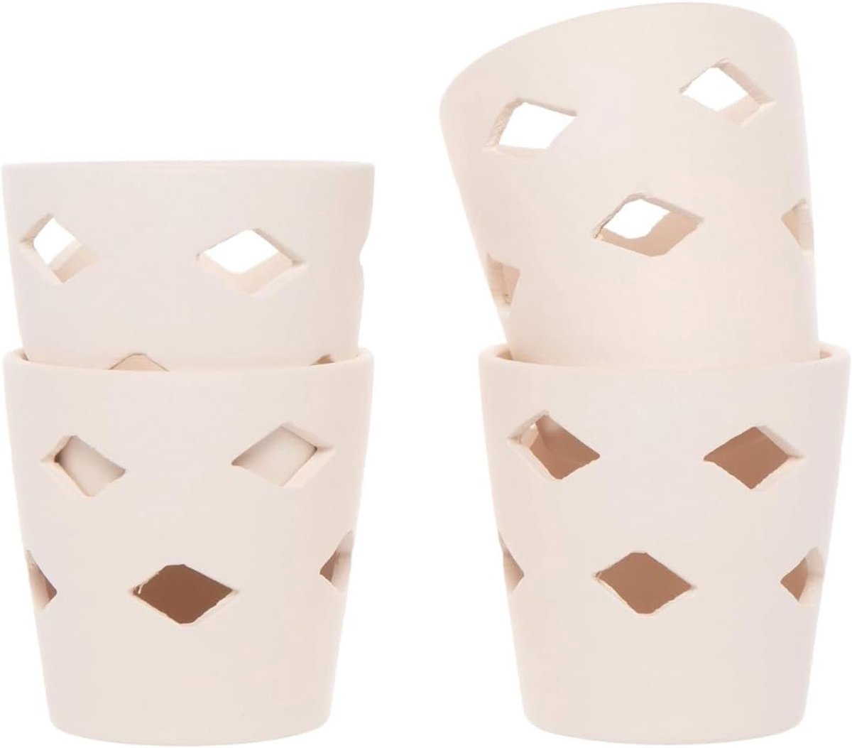 Theelichthouders Keramiek - Kaarshouders Set - Knutselen en Decoratie - Set van 4 stuks - 7 cm hoog - Gesorteerd